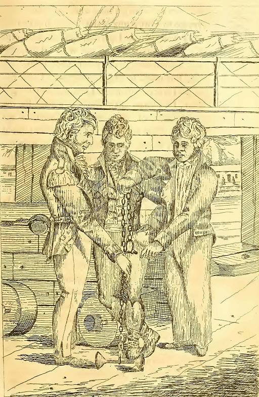 The Master of an English Whaler shewing the Irons in which Capt. Porter caused him to wear when at the Island of Nooaheevah.